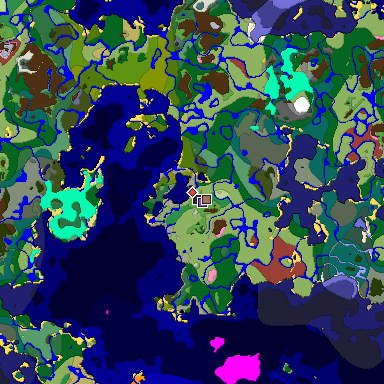 Predicted biome map of Java 26.3 seed 1558544659864785740 around estimated spawn