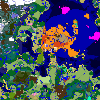 Predicted biome map of Java 26.3 seed 7177576268448946172 around estimated spawn