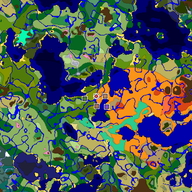 Predicted biome map of Java 26.3 seed 8046068175625797558 around estimated spawn
