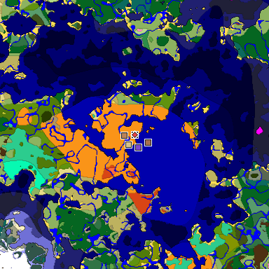 Predicted biome map of Java 26.3 seed 338390582094954651 around estimated spawn