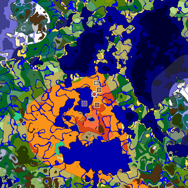 Predicted biome map of Java 26.3 seed -6472055517263921522 around estimated spawn
