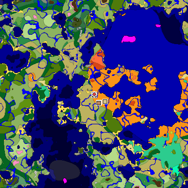 Predicted biome map of Java 26.3 seed 7861695730586552404 around estimated spawn