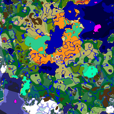 Predicted biome map of Java 26.3 seed -4690721171632384371 around estimated spawn