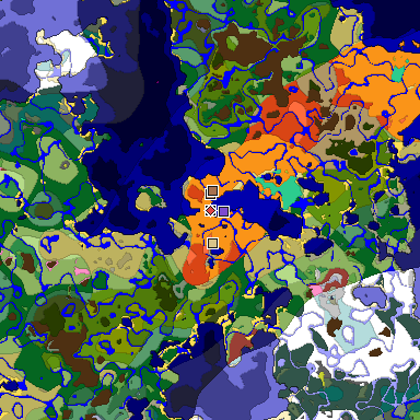 Predicted biome map of Java 26.3 seed 6275752421016136907 around estimated spawn