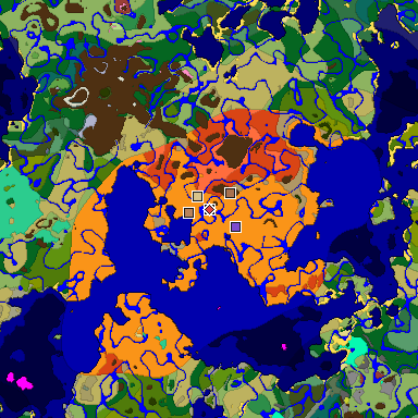 Predicted biome map of Java 26.3 seed -4357109512328188021 around estimated spawn