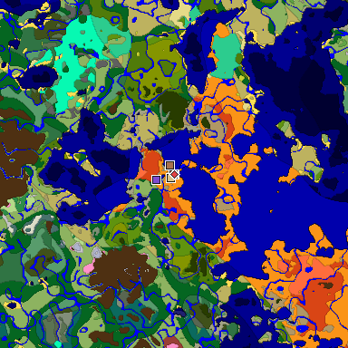 Predicted biome map of Java 26.3 seed -309902985896963471 around estimated spawn