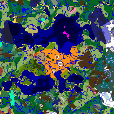 Predicted biome map of Java 26.3 seed 5727727689415942222 around estimated spawn