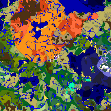 Predicted biome map of Java 26.3 seed -4527524699279265299 around estimated spawn