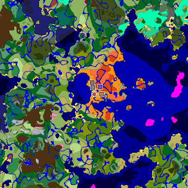 Predicted biome map of Java 26.3 seed -2518643197775341301 around estimated spawn