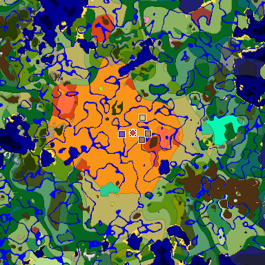 Predicted biome map of Java 26.3 seed 2225297059060078435 around estimated spawn