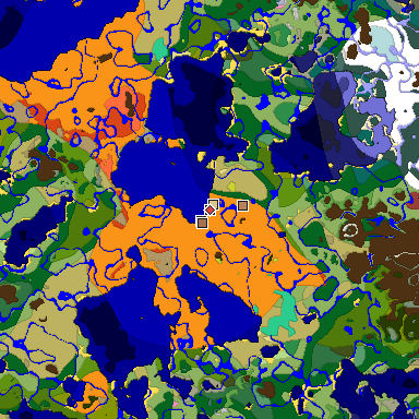 Predicted biome map of Java 26.3 seed -8761389127366370051 around estimated spawn