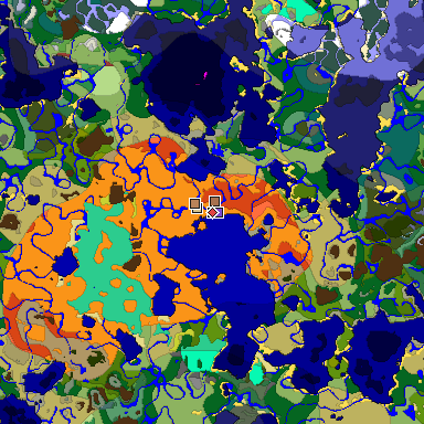 Predicted biome map of Java 26.3 seed 169795199850872032 around estimated spawn