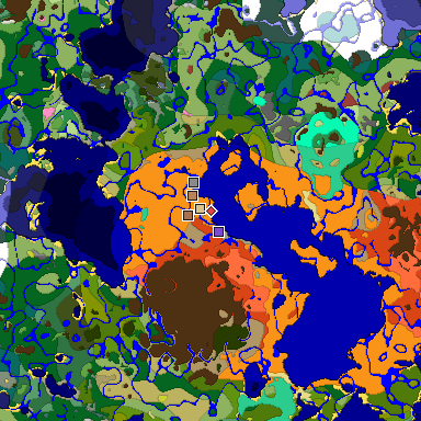 Predicted biome map of Java 26.3 seed 7160337810107238952 around estimated spawn