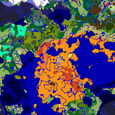 Predicted biome map of Java 26.3 seed 64111026675340392 around estimated spawn