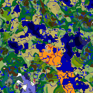 Predicted biome map of Java 26.3 seed 7462481464524027630 around estimated spawn