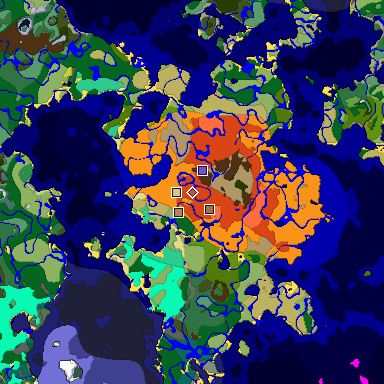 Predicted biome map of Java 26.3 seed 3674486898652681007 around estimated spawn