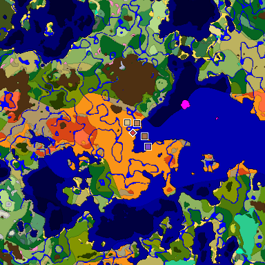 Predicted biome map of Java 26.3 seed -1669696211554655461 around estimated spawn