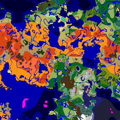 Predicted biome map of Java 26.3 seed -399051384429025905 around estimated spawn