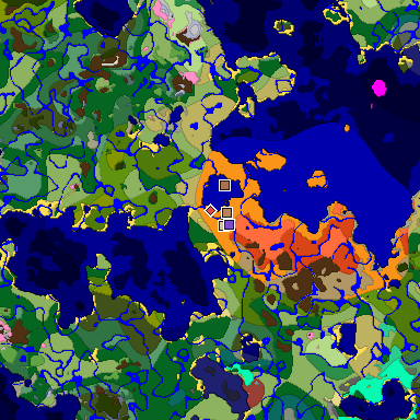 Predicted biome map of Java 26.3 seed 1664979404490685034 around estimated spawn