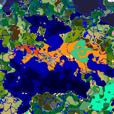 Predicted biome map of Java 26.3 seed -3387654604531307940 around estimated spawn