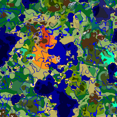 Predicted biome map of Java 26.3 seed 4110618583928895646 around estimated spawn