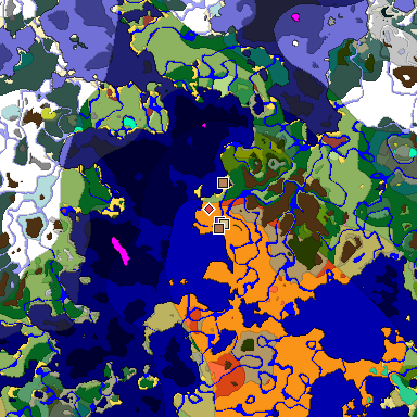 Predicted biome map of Java 26.3 seed 8043475905030159241 around estimated spawn