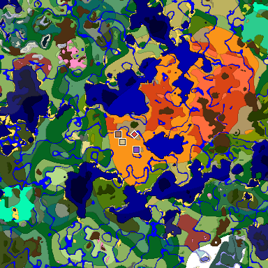 Predicted biome map of Java 26.3 seed -6085185338018626108 around estimated spawn