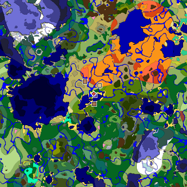 Predicted biome map of Java 26.3 seed -3798225978242578423 around estimated spawn