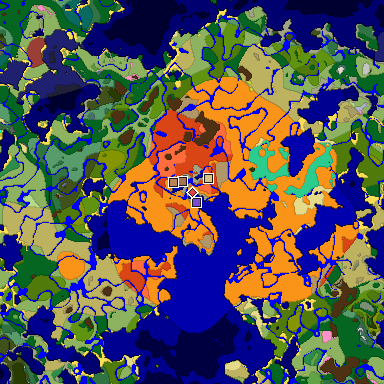 Predicted biome map of Java 26.3 seed 4480776893674413350 around estimated spawn