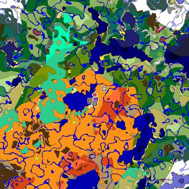 Predicted biome map of Java 26.3 seed -7558356337162374087 around estimated spawn