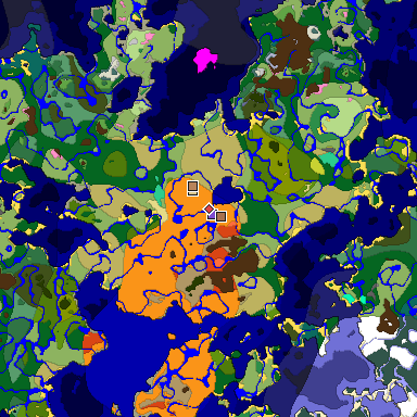 Predicted biome map of Java 26.3 seed -105330436045806996 around estimated spawn