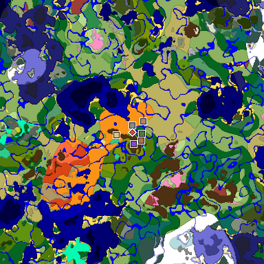 Predicted biome map of Java 26.3 seed 3449513505833923817 around estimated spawn
