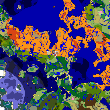 Predicted biome map of Java 26.3 seed 7274043932495318656 around estimated spawn