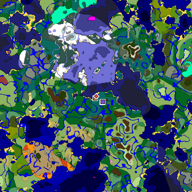 Predicted biome map of Java 26.3 seed -4508745232919370274 around estimated spawn
