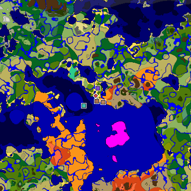 Predicted biome map of Java 26.3 seed -2213445422369078843 around estimated spawn
