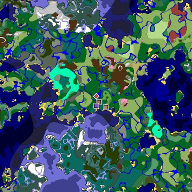 Predicted biome map of Java 26.3 seed 7164447524938005153 around estimated spawn