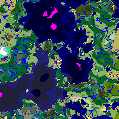 Predicted biome map of Java 26.3 seed -293620712825793013 around estimated spawn