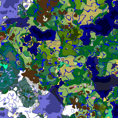Predicted biome map of Java 26.3 seed 7842411733303920199 around estimated spawn