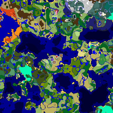 Predicted biome map of Java 26.3 seed -50198198650703136 around estimated spawn