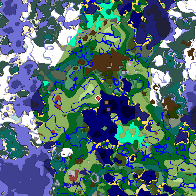 Predicted biome map of Java 26.3 seed -1245218847696120568 around estimated spawn
