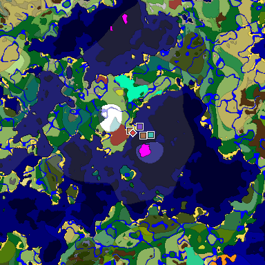 Predicted biome map of Java 26.3 seed -7940197101957727951 around estimated spawn