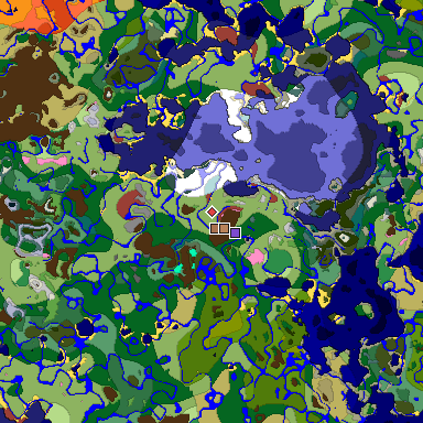 Predicted biome map of Java 26.3 seed -4557811420238196194 around estimated spawn