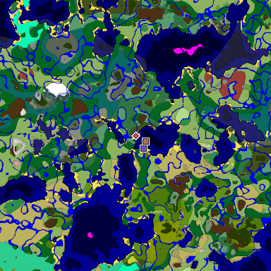 Predicted biome map of Java 26.3 seed 8889567913766589705 around estimated spawn