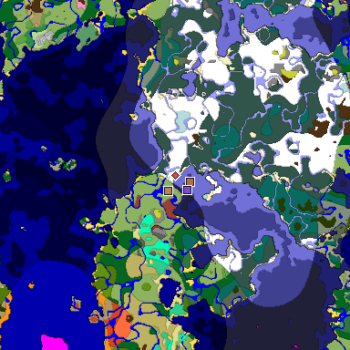 Predicted biome map of Java 26.3 seed 5328462138275229925 around estimated spawn