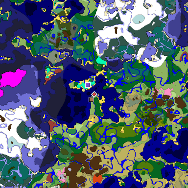 Predicted biome map of Java 26.3 seed 7632665677296442169 around estimated spawn