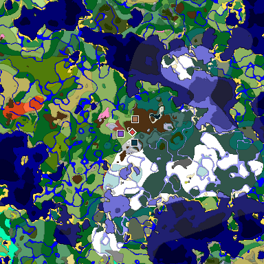 Predicted biome map of Java 26.3 seed -5745815890330875479 around estimated spawn