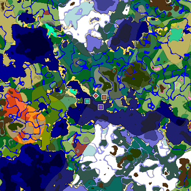 Predicted biome map of Java 26.3 seed -4296477999453519150 around estimated spawn