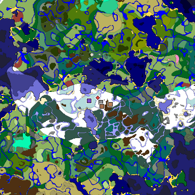 Predicted biome map of Java 26.3 seed 964057588150819252 around estimated spawn