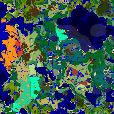 Predicted biome map of Java 26.3 seed -4136257085975260618 around estimated spawn