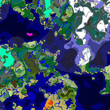 Predicted biome map of Java 26.3 seed 943616387326770803 around estimated spawn